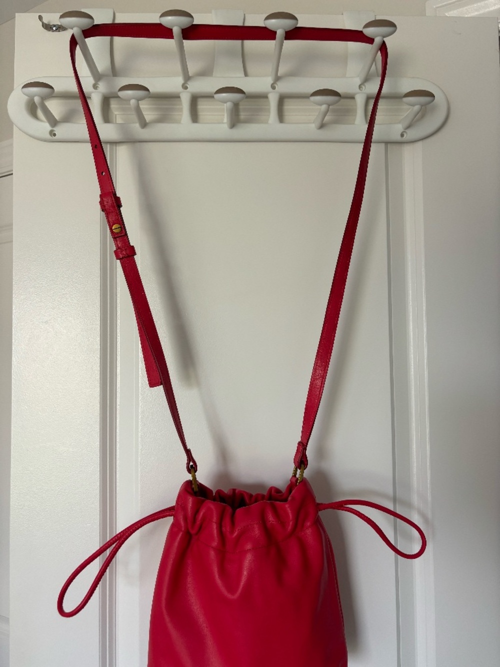 Fossil Gigi Genuine Leather Red Drawstring Bag